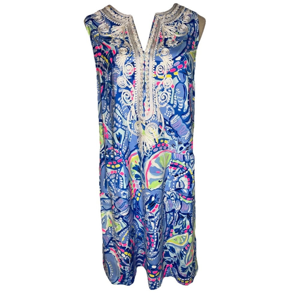 Lilly Pulitzer Carlotta Blue Peri Pinch Stretch Corded Lace Shift Dress 8